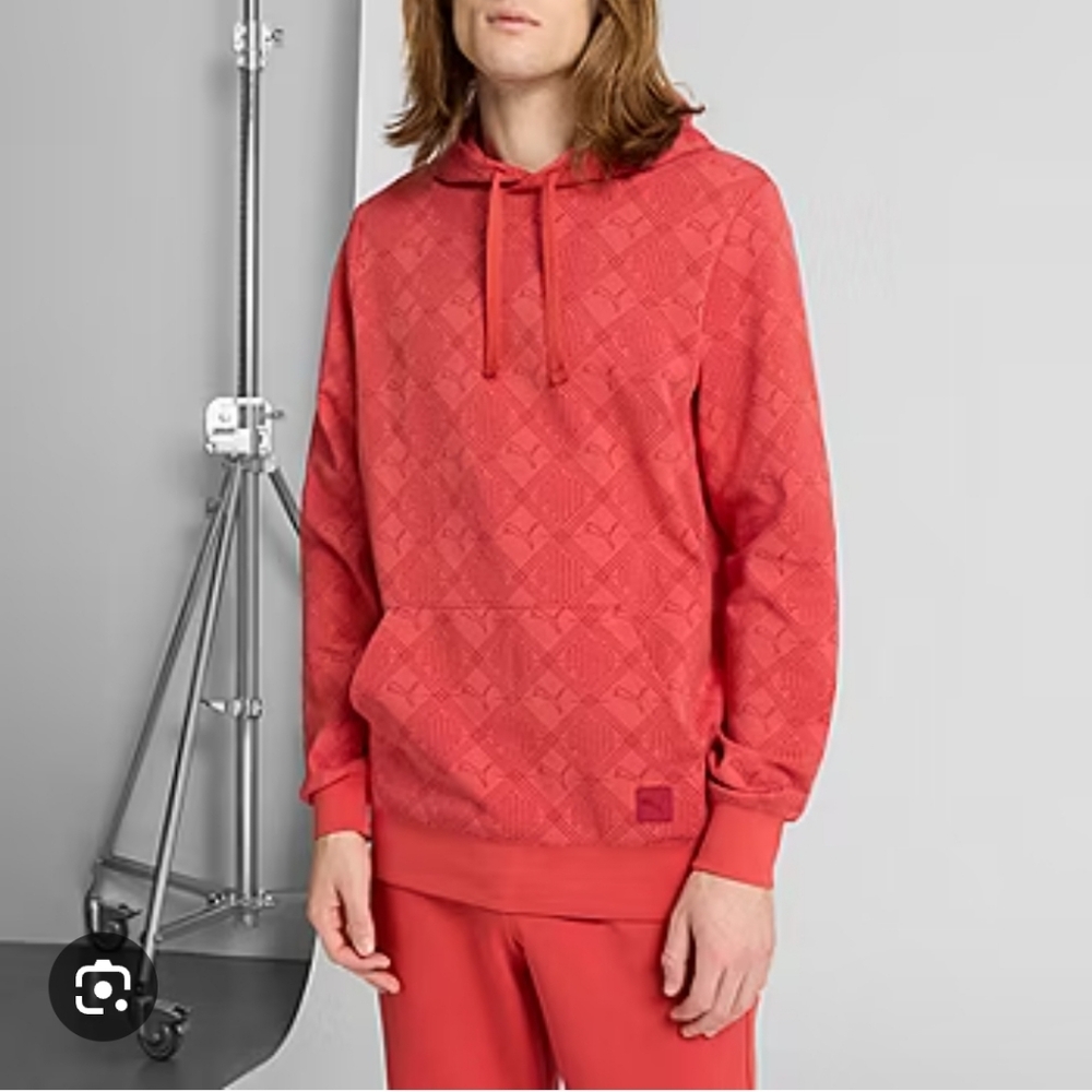 Puma Mens Long Sleeve Hoodie Fire Red LARGE